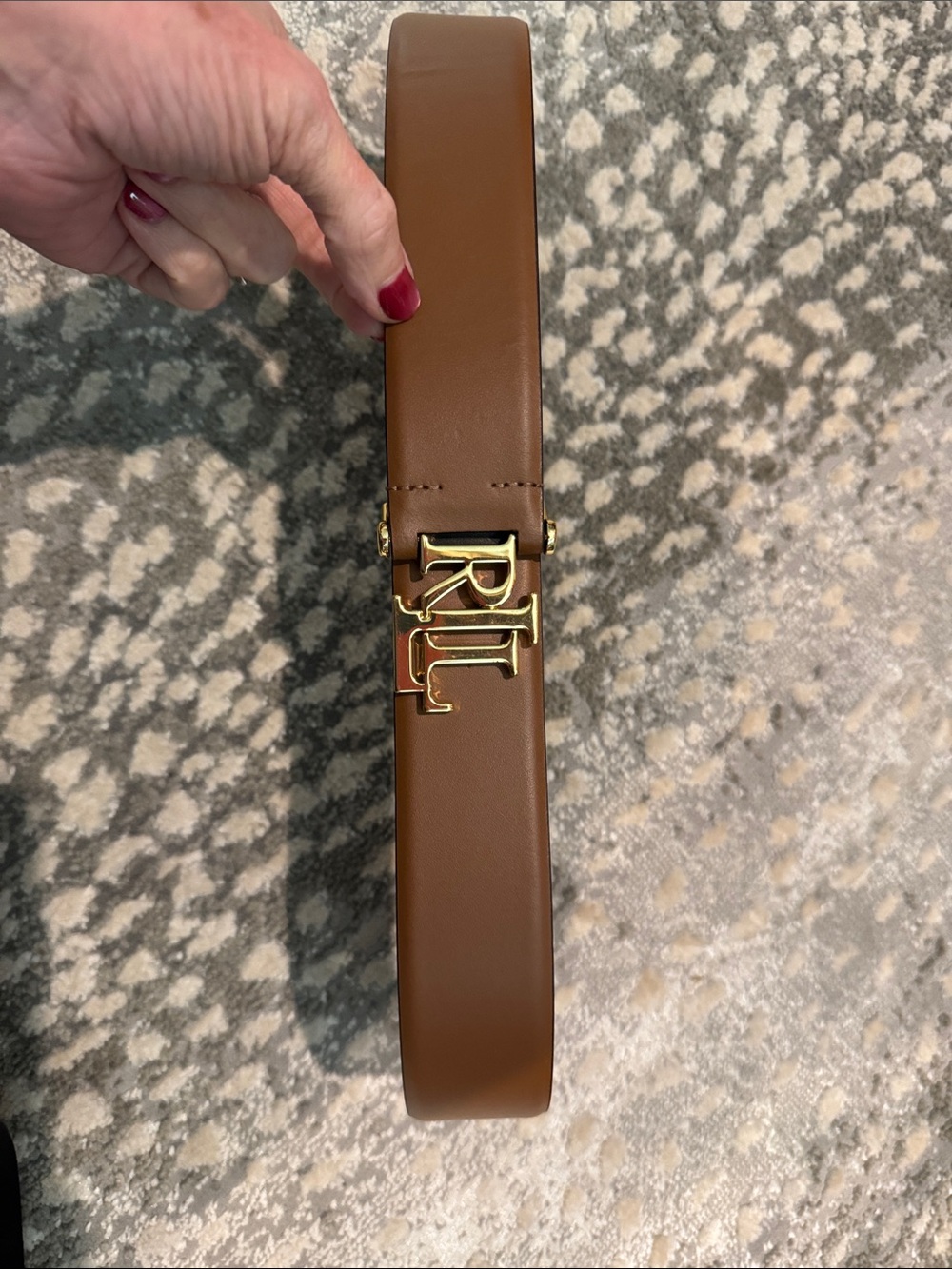 Ralph Lauren Chestnut Leather Belt with Gold RL Buckle